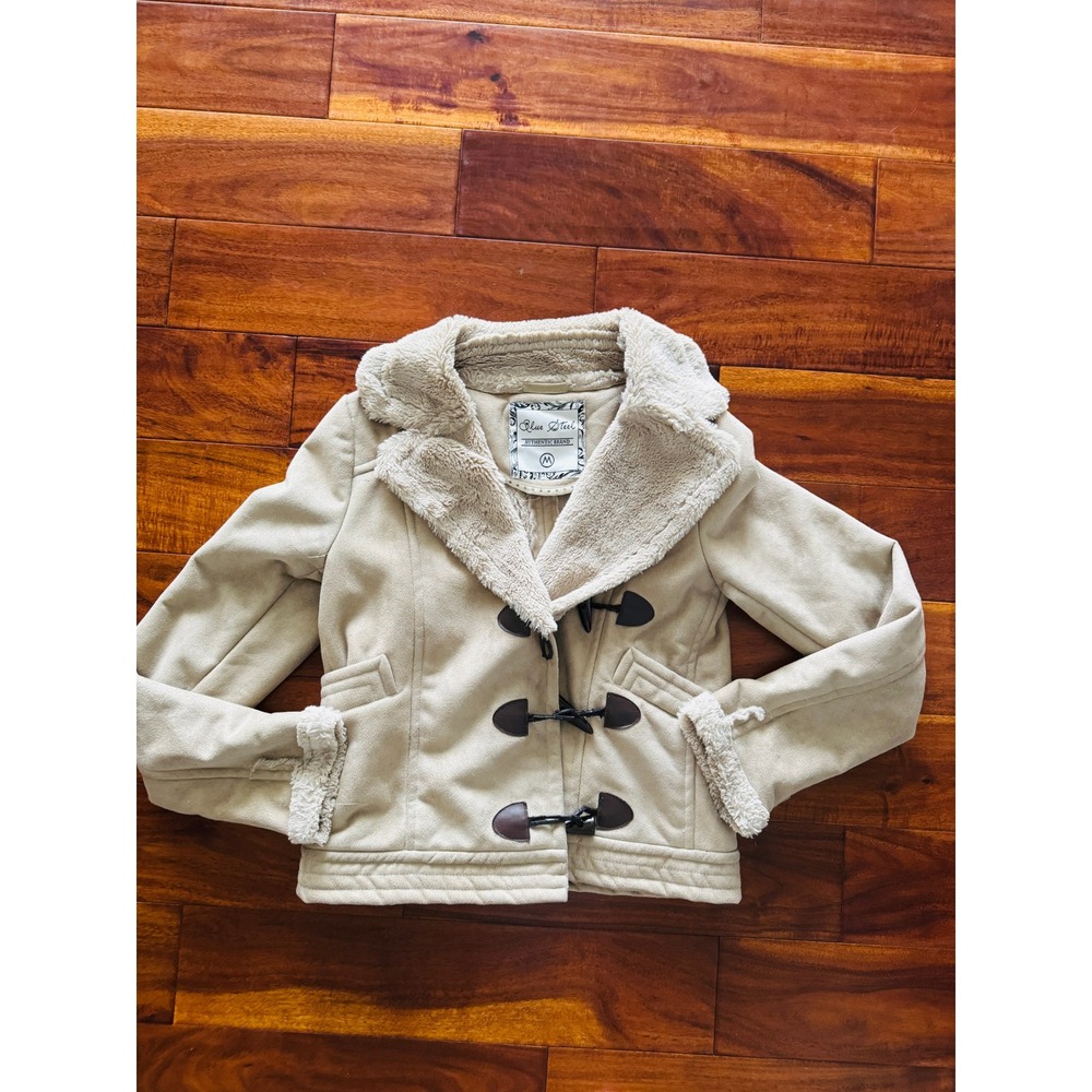 Blue Steel Toggle Jacket Womens Medium Tan Excellent Faux Suede Shearling Moto